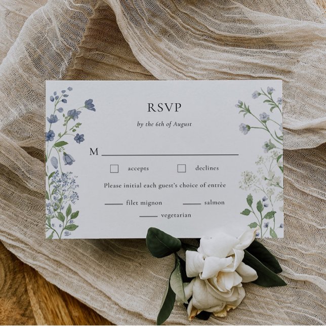 Elégante carte RSVP Fleur sauvage couleur bleu (Créateur téléchargé)
