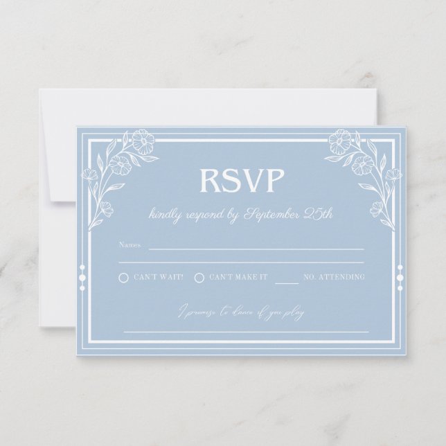 Elégante carte RSVP Floral Bleu (Devant)