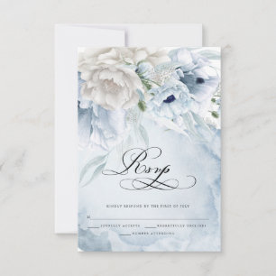 Elégante carte RSVP florale à l'aquarelle bleue