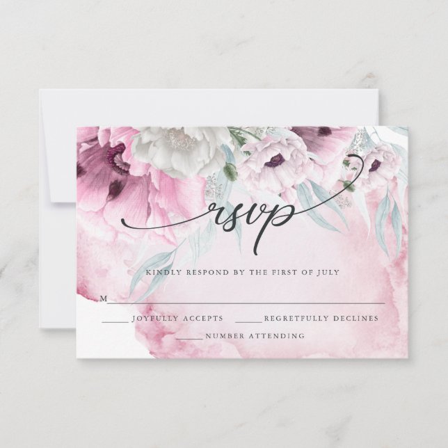 Elégante carte RSVP florale à l'aquarelle rose (Devant)