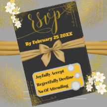 Elégante carte RSVP Gold & Black Wedding avec Flor