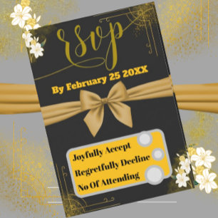 Elégante carte RSVP Gold & Black Wedding avec Flor