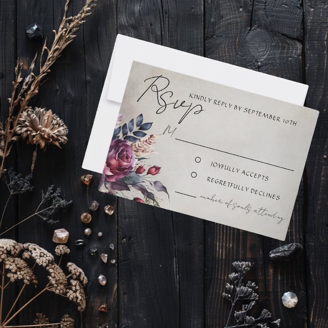 Elégante carte RSVP Gothique Purple Aquarelle Flor (Créateur téléchargé)