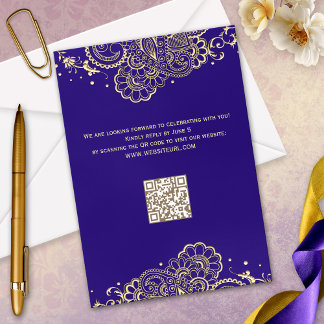 Elégante carte RSVP Henna en or violet