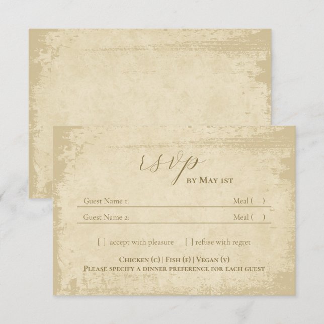 Elégante carte RSVP Hors Blanc Grunge Edge Mariage (Devant / Derrière)