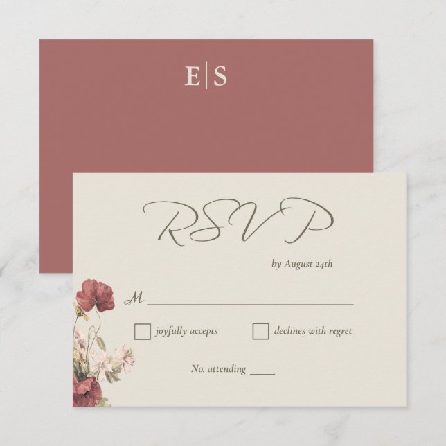Elégante carte RSVP mariage Fleur sauvage Watercol (Devant / Derrière)