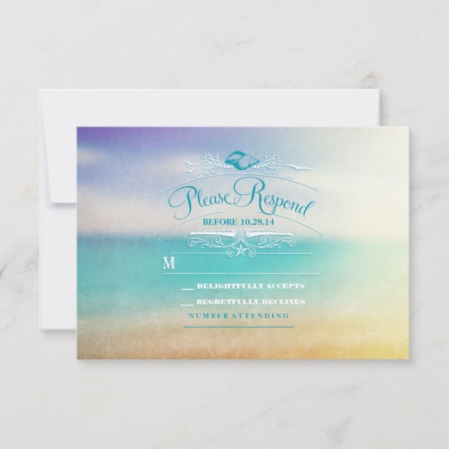 Elégante carte RSVP mariage plage (Devant)