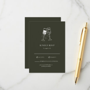 Elégante carte RSVP mariage vert en bois d'olive