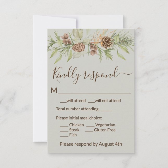 Elégante carte RSVP Pin Beige Hiver (Devant)