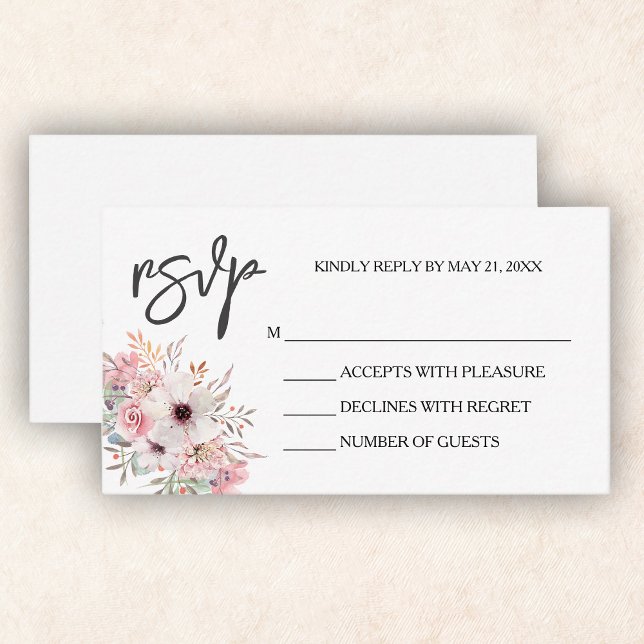 Elégante carte RSVP rose floral blanc (Créateur téléchargé)