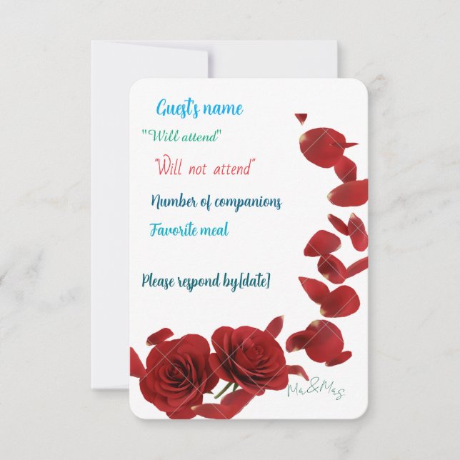 Elégante carte RSVP Rose Rouge - Romantique Mariag (Devant)