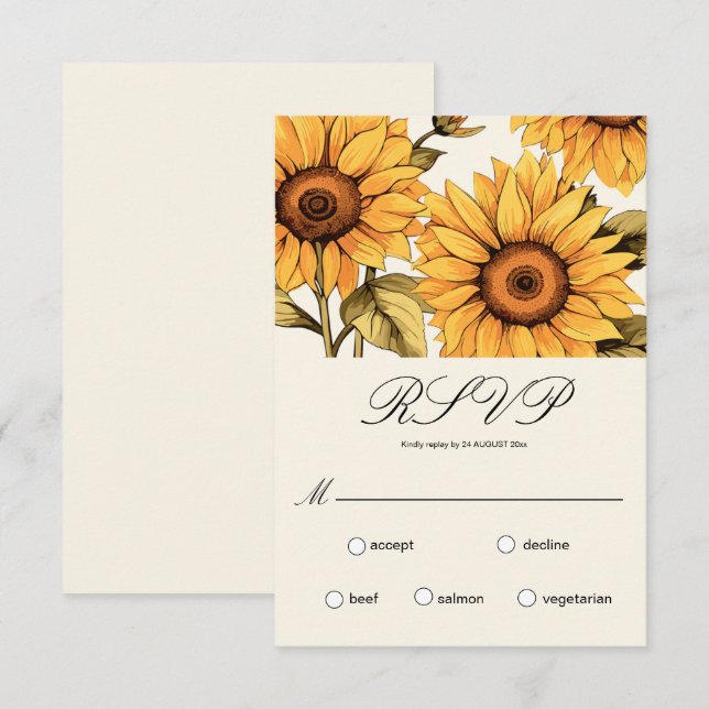 Elégante carte RSVP Sunflower simple (Devant / Derrière)