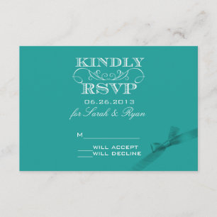 Elégante carte RSVP Turquoise avec ruban