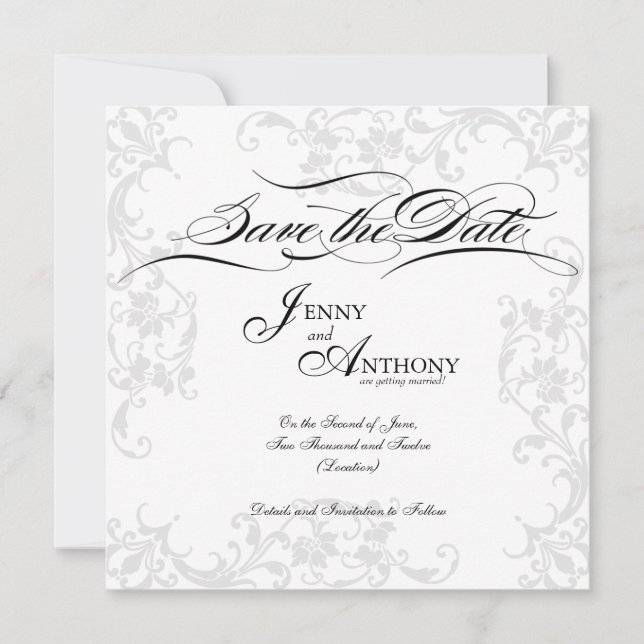 Élégante carte "Save the Date" en noir et blanc à  (Devant)
