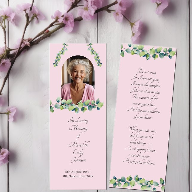 Elégante carte Signet de photos funéraires (Elegant Funeral Memorial Photo Keepsake Card)