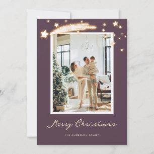 Élégante Cartes de Noël avec photo violet étoilé