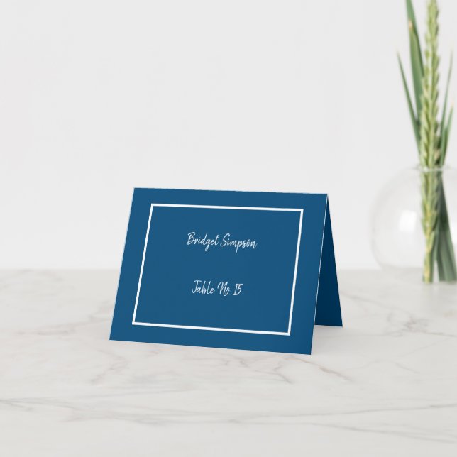 élégante Cartes de siège d'invités bleues et blanc (Devant)