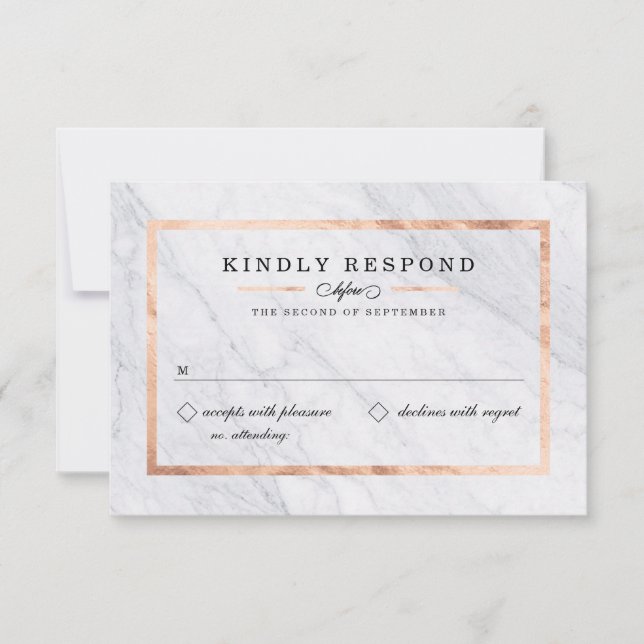 Élégante Cartes RSVP Rose et Marbre Moderne (Devant)