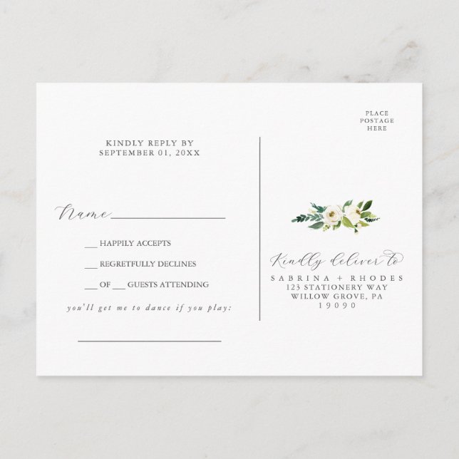 Elégante Chanson florale blanche demande carte pos (Dos)