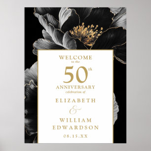 Élégante Chic Floral 50e Anniversaire Affiche de b