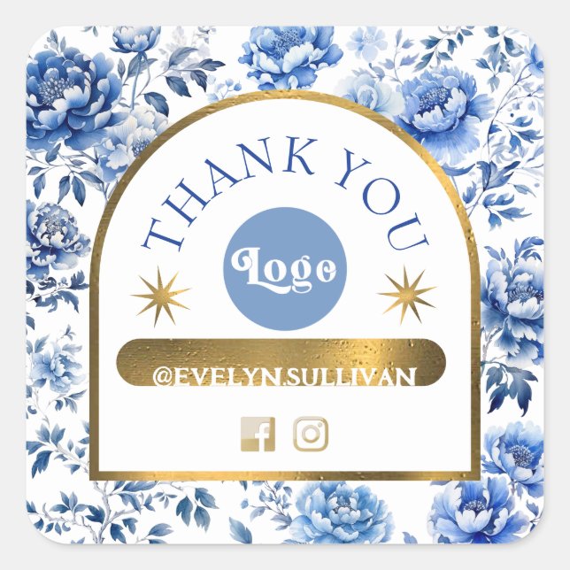 Élégante chinoiserie bleu fleurs sticker (Devant)