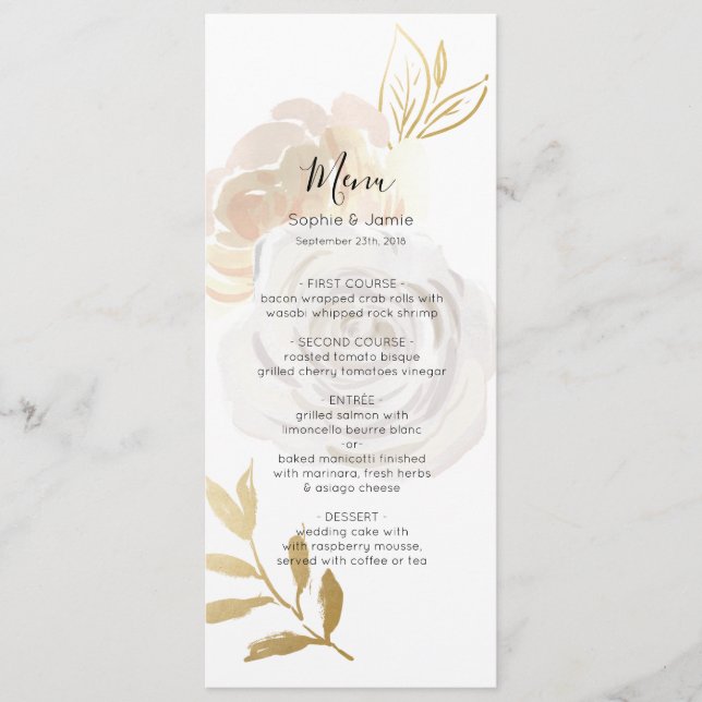 Elégante couleur de l'eau Rose Mariage carte menu (Devant)