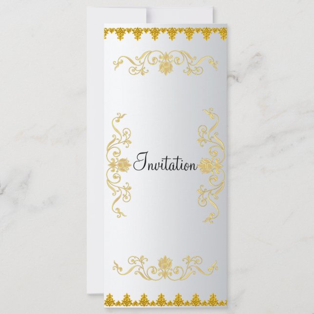 Elégante couleur or blanc Invitation (Devant)