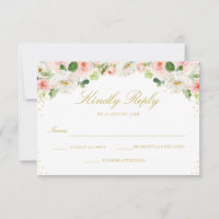 Elégante couleur rose pâle fleurs carte RSVP