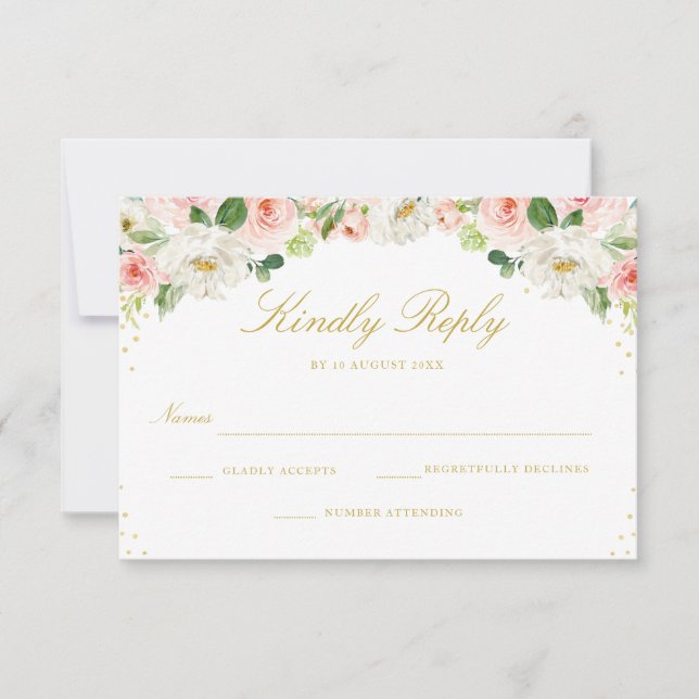 Elégante couleur rose pâle fleurs carte RSVP (Devant)