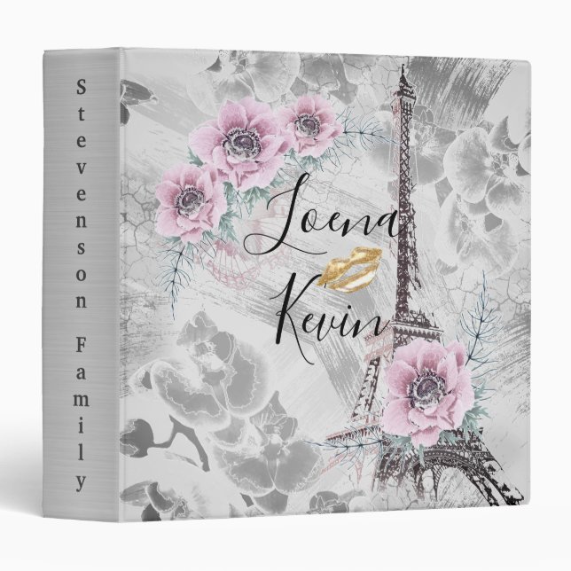 Elégante couronne de fleurs roses. classeur à 3 an (Devant/Côté)