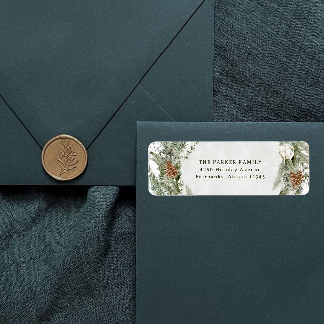 Elégante couronne de pin et verdure | Noël (Elegant holiday return address labels with a traditional Christmas wreath)