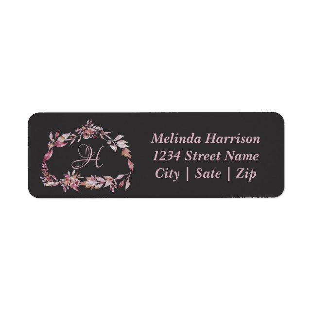 Élégante couronne florale Monogramme Adresse de re (Devant)