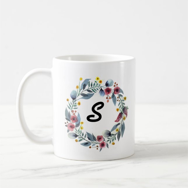 Élégante couronne florale Monogramme de café Mug (Gauche)