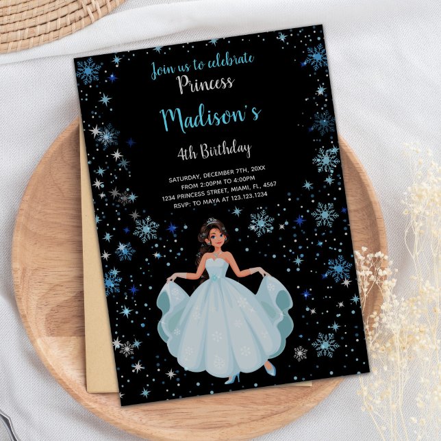 Elégante Couronne or sur carte Black Royal Party (Princess Black Background Birthday Invitations)