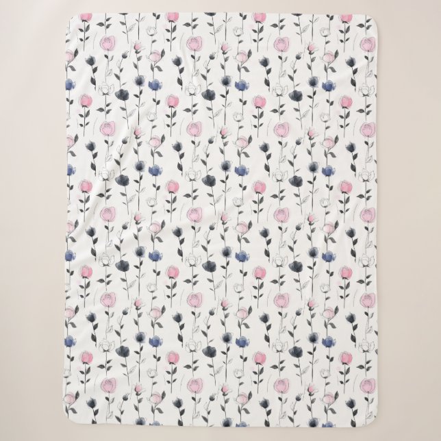 Élégante couverture de sherpa motif rose (Devant)