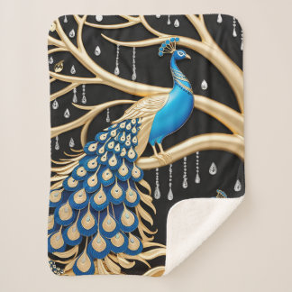 Élégante couverture Sherpa Peacock avec or et bleu