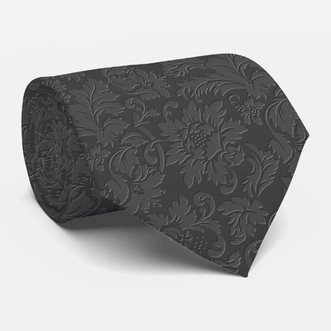 Elégante Cravate de Damas florales gris (Roulé)