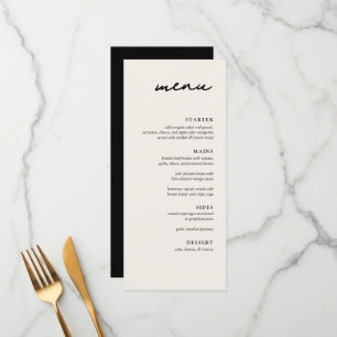Elégante Crème & Noir Moderne Mariage Menu Dîner