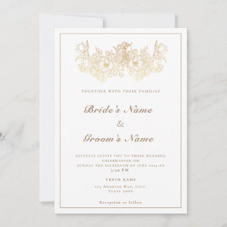 Elégante crème & or faire-part de mariage florale