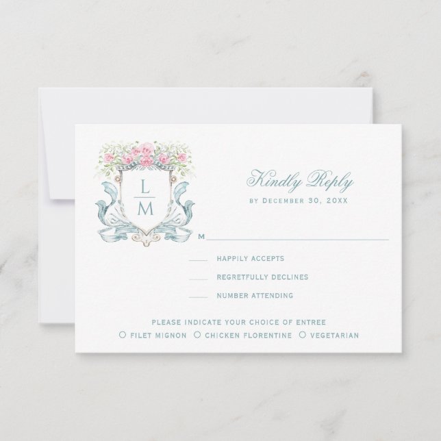Élégante crête avec carte de réponse RSVP Rose (Devant)