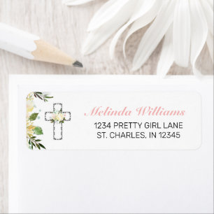 Élégante Croix d'argent florale Première communion