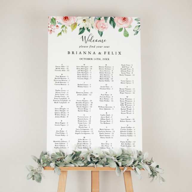 Élégante Dainty Floral Alphabétique Tableau de siè (Créateur téléchargé)