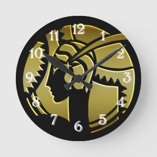Elégante dame Art Déco en Or Vintage Horloge ronde