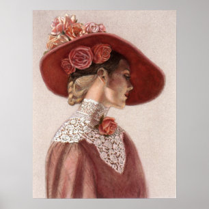 Élégante dame victorienne, affiche d'art Casquette