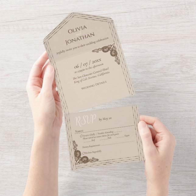 Elégante décoration beige tout en un Faire-part de (Déchirure)