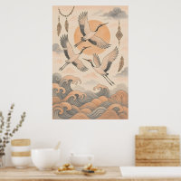 Élégante décoration murale japonaise Crane Minimal