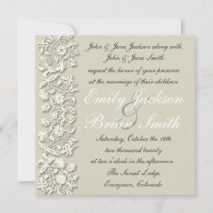 Elégante dentelle blanche grise invitations offici