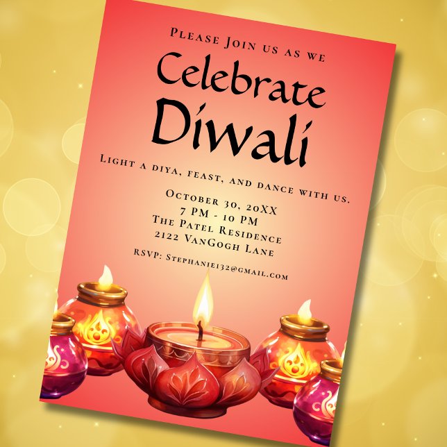 Élégante Diya Diwali Célébration Invitation (Créateur téléchargé)