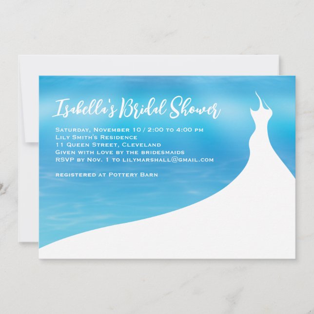 Elégante douche nuptiale Invitation bleu aquarelle (Devant)