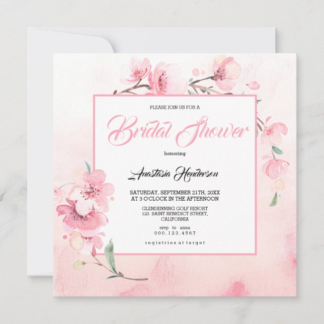 Elégante douche nuptiale Sakura. Invitation (Devant)